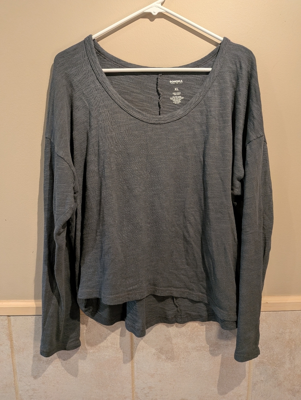 Sonoma, Flowly Long Sleeve Cotton Top, Medium Grey, Size XL